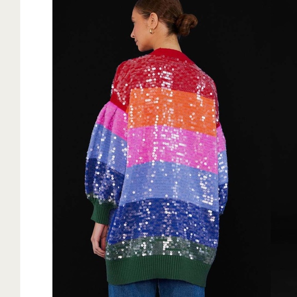 Farm Rio Small S rainbow striped sequin cardigan - Picture 4 of 9